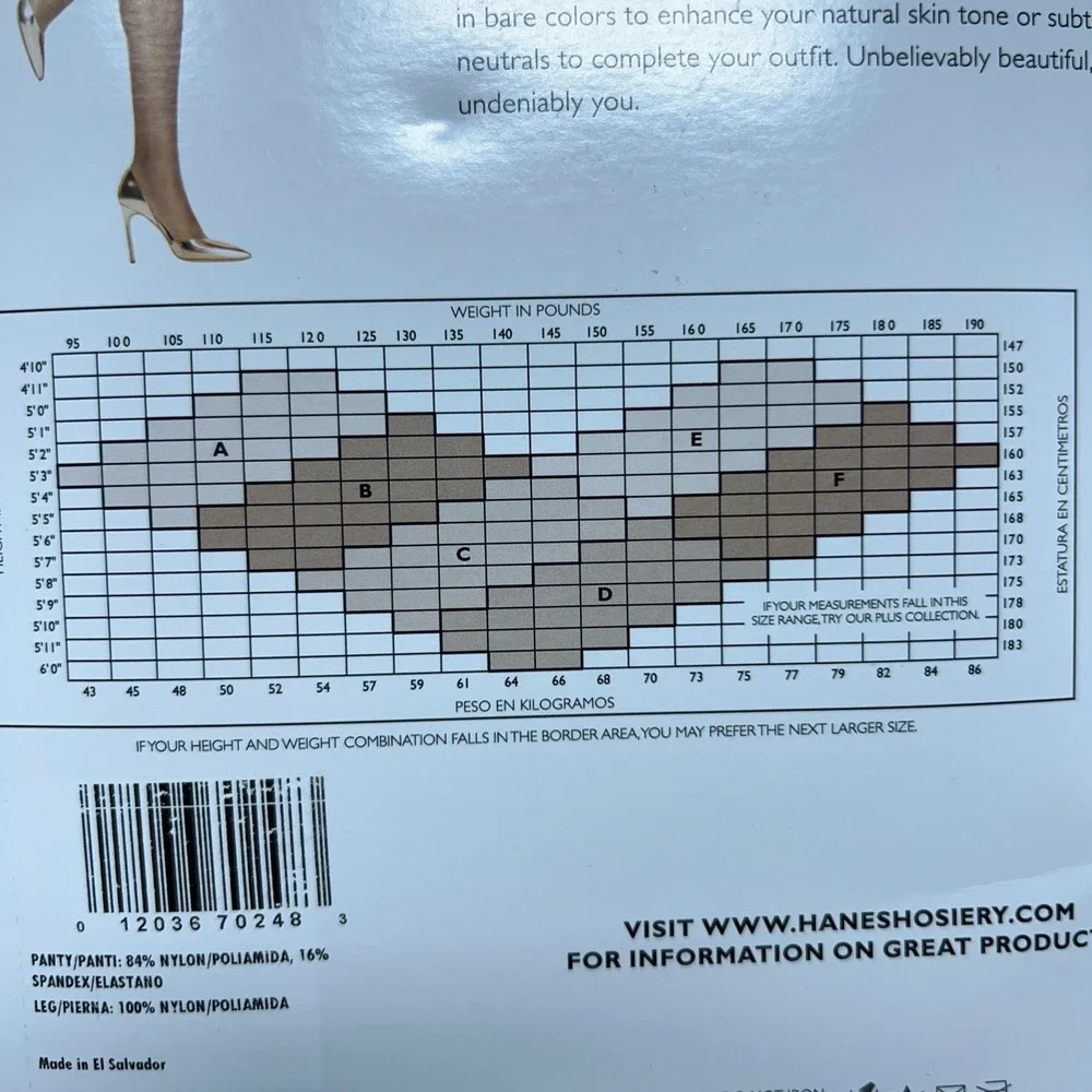Hanes Womens Size F Natural Absolutely Ultra Sheer Control Top Pantyhose 707
